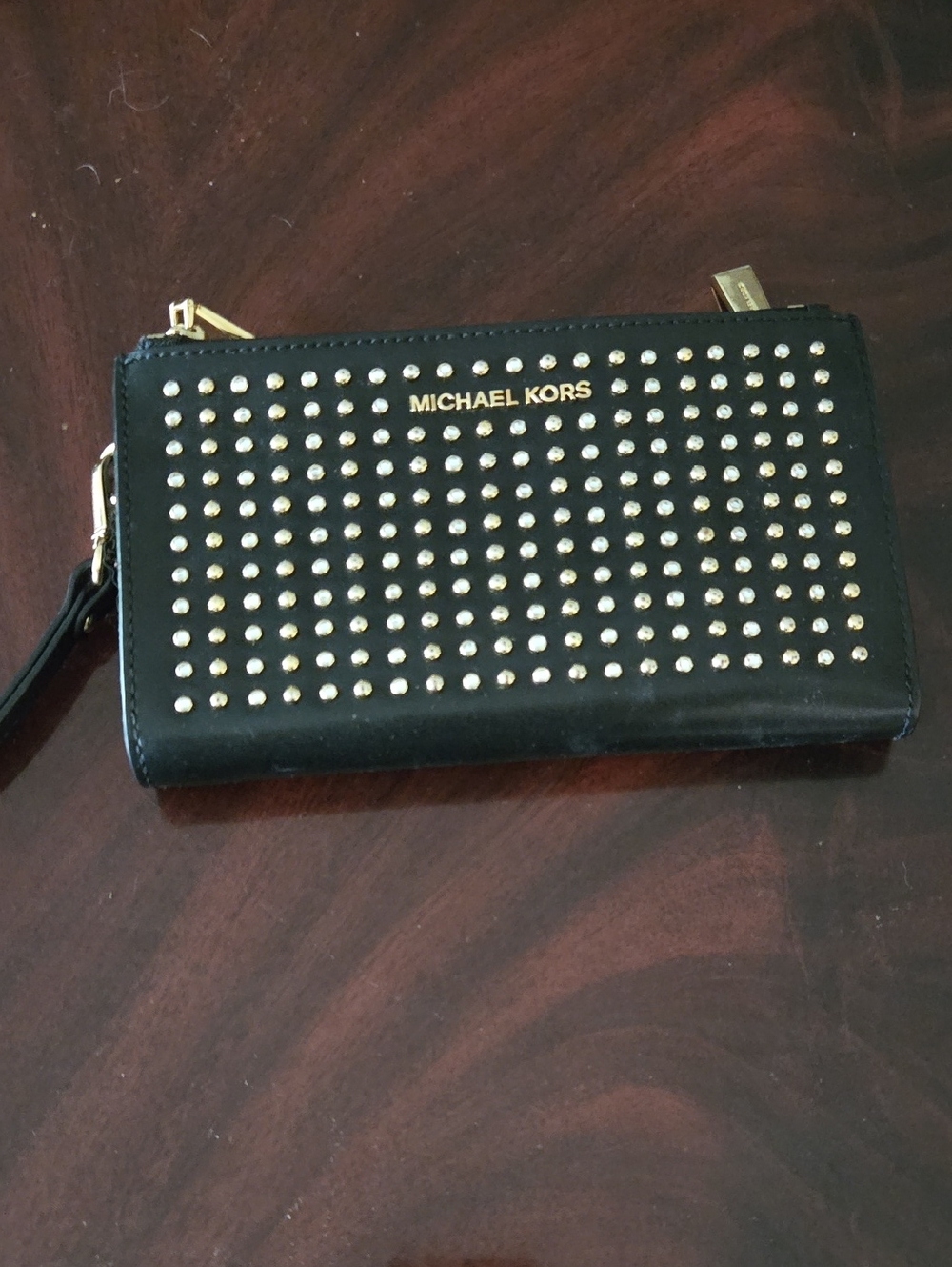 Michael Kors Black Wristlet Wallet with Gold Studs